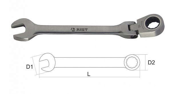 Ключ комбинированный с храповым механизмом 8мм 72 зуб., шарнирный AIST 010408B